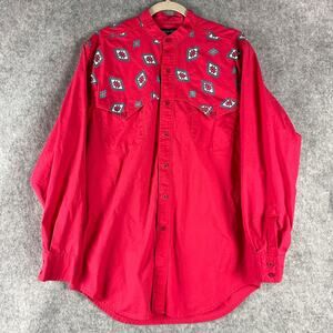 Vintage Frontier Series Western Shirt Mens 15 15 1/2 Red Band Collar Cowboy FLAW